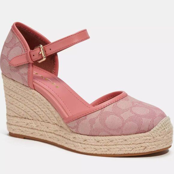 NIB - COACH Raine Espadrille In Signature Jacquard Sandal - size 5 & 7 US Pink - Picture 1 of 11